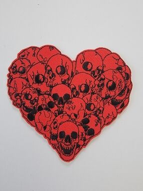 Red Skull Heart Iron-On Patch